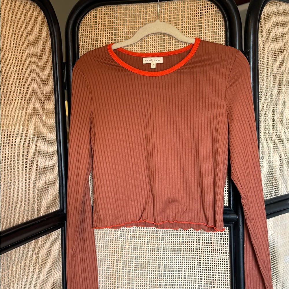 Moa Moa Orange Ribbed Crop Long Sleeve Tee